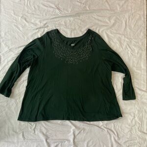 Avenue Green Embellished 3/4 Sleeve Blouse